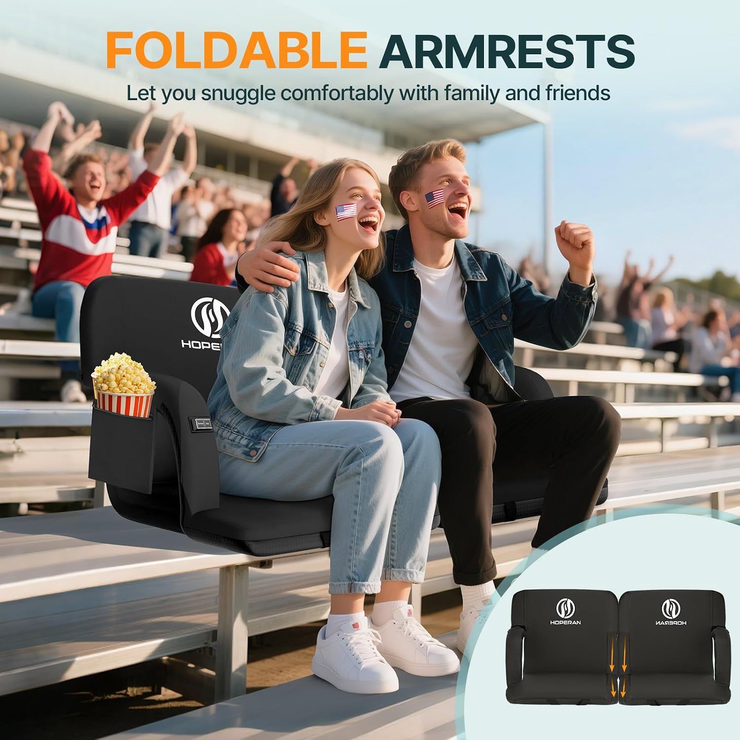 Detalle 2 de HOPERAN 1409-BK-21in-1pc Heated Stadium Seat with Dual-Zone Heat & Recline