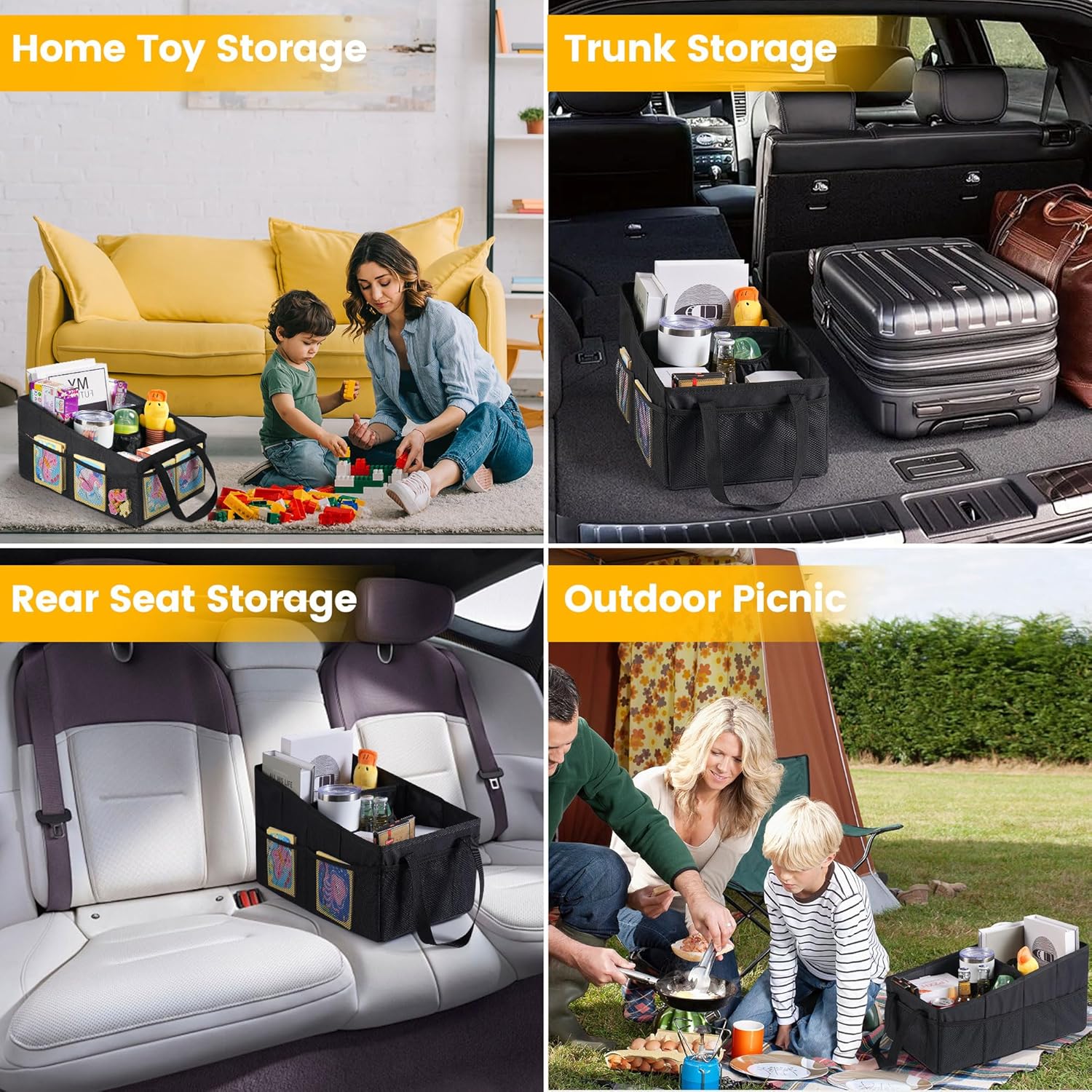 Thumbnail 6 de Kinder-Auto-Organizer Zouway für Rücksitz & Beifahrersitz – zusammenklappbare Aufbewahrungsbox mit Netztaschen