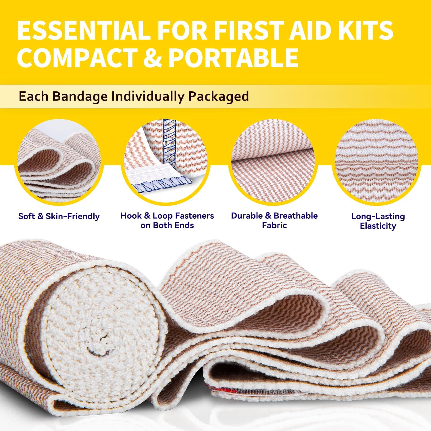 Detalle de FRESINIDER 6-Inch Elastic Bandage Wrap, 12-Pack, Cotton, Hook-and-Loop Closure