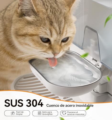 Detalle de FEELNEEDY Fuente para Gatos Sin Filtro e Inalámbrica con Batería 2000mAh, 3,5L, Acero Inoxidable
