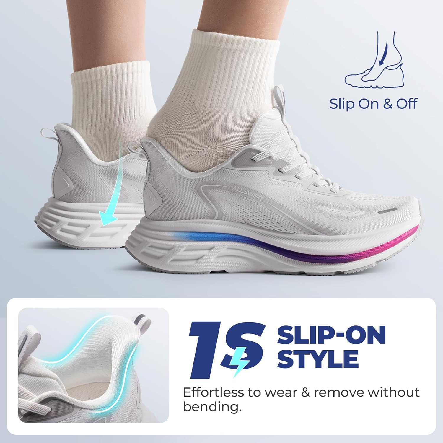 Detalle 2 de AllswiFit Women's Slip-On Walking Shoes: Hands-Free Cushion and Everyday Comfort