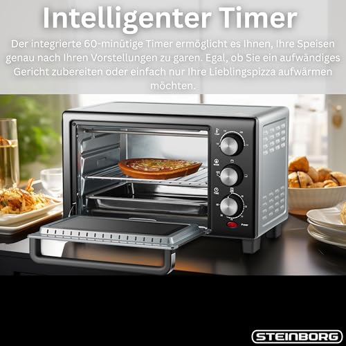 Thumbnail 3 de Steinborg Mini Backofen 15 Liter – Pizzaofen, 1200 W, 100–230 °C, 60 Min Timer
