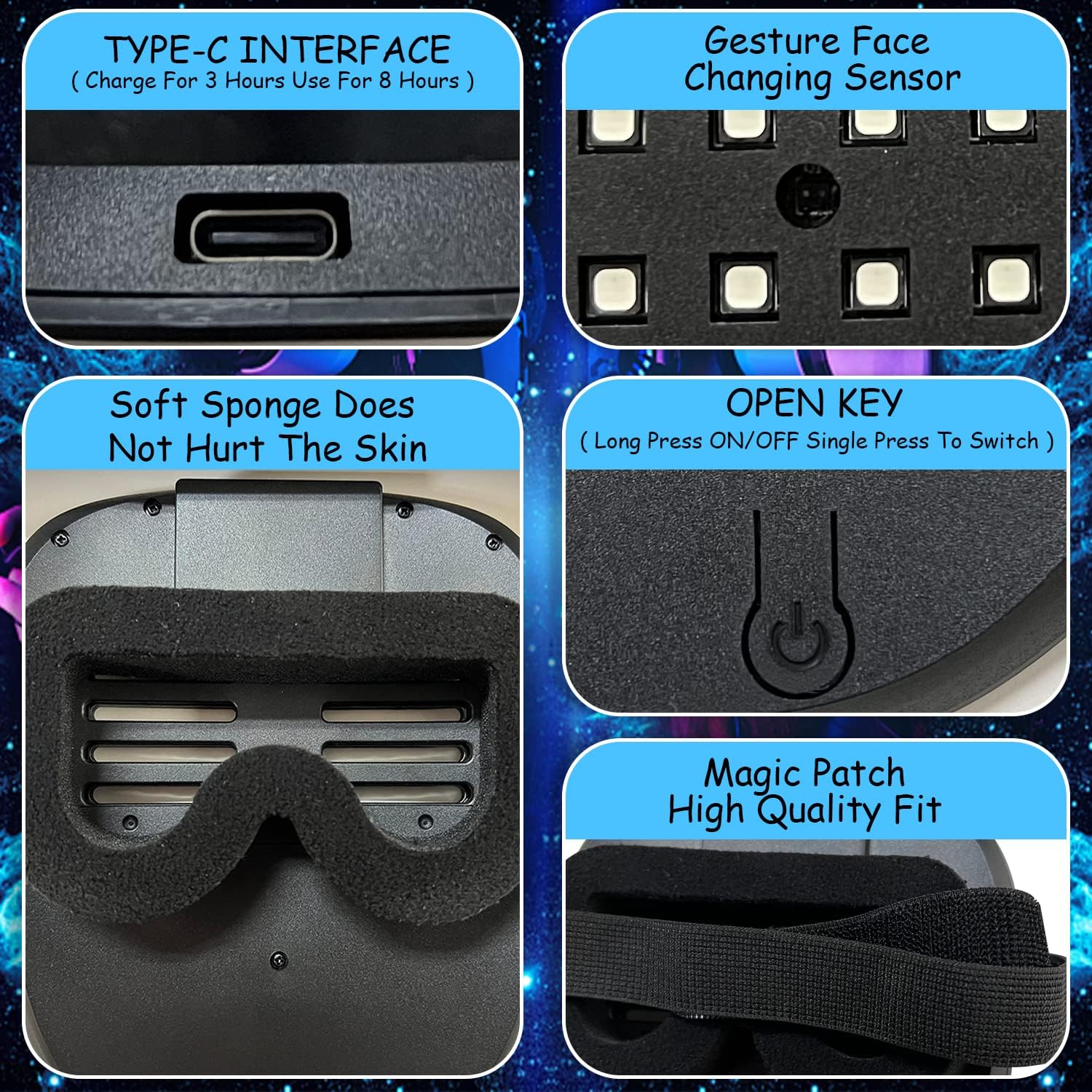 Thumbnail 6 de MOYACA LED Light-Up Mask with Gesture Sensing, 50+ Patterns and USB-C Charging