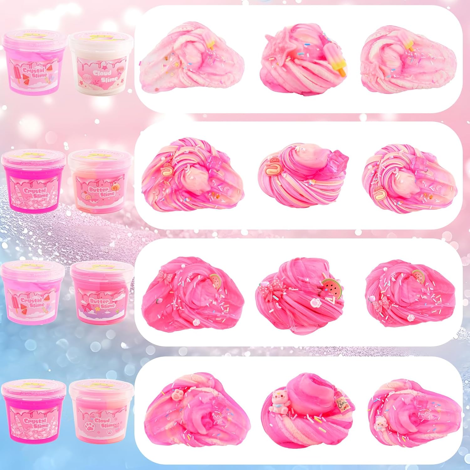 Thumbnail 4 de 6 Pack Slimes Kit: Pink Slime Kids with Cloud Butter & Clear Slime — Toy Gift Set for 8–12 Year Olds
