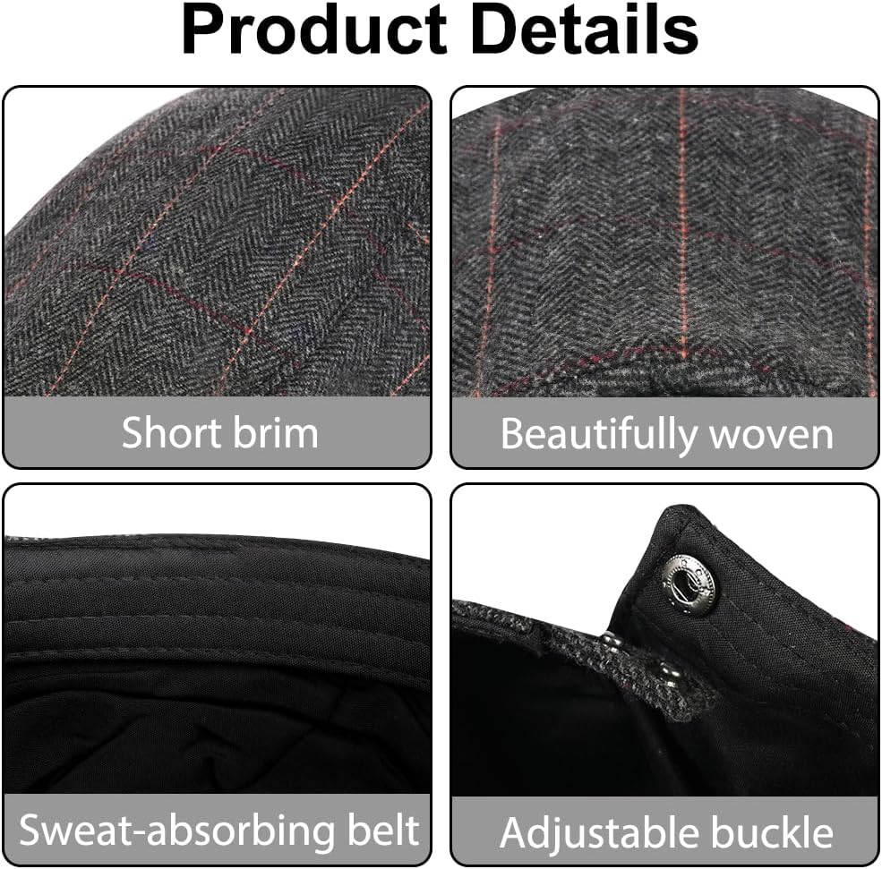 Detalle de ACWOO Ajustable Boinas Gorra plana gris oscuro