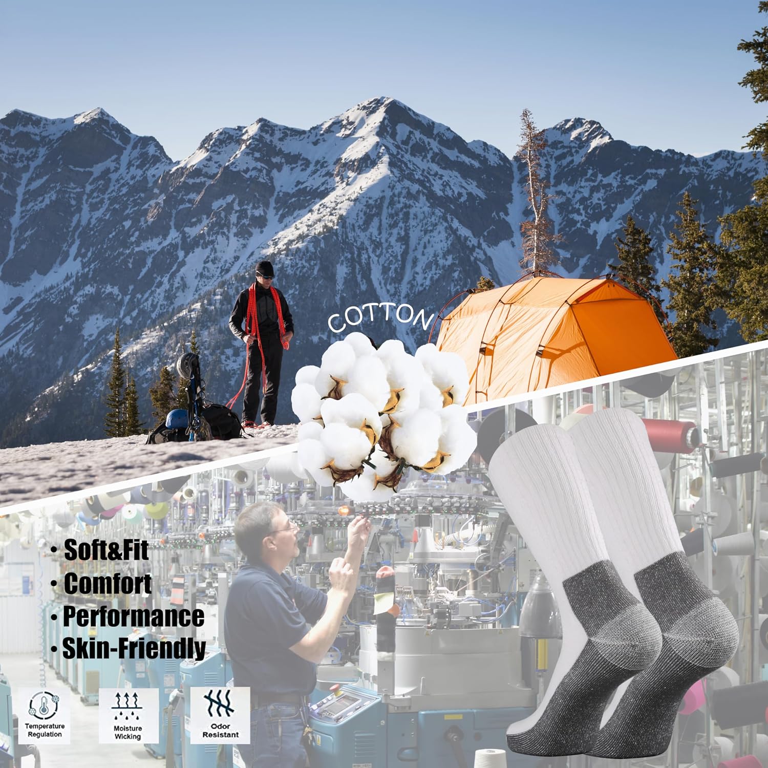 Thumbnail 4 de Ortis Men’s Cotton Cushion Crew Socks (Moisture-Wicking, Thick, Warm) for Work Boots