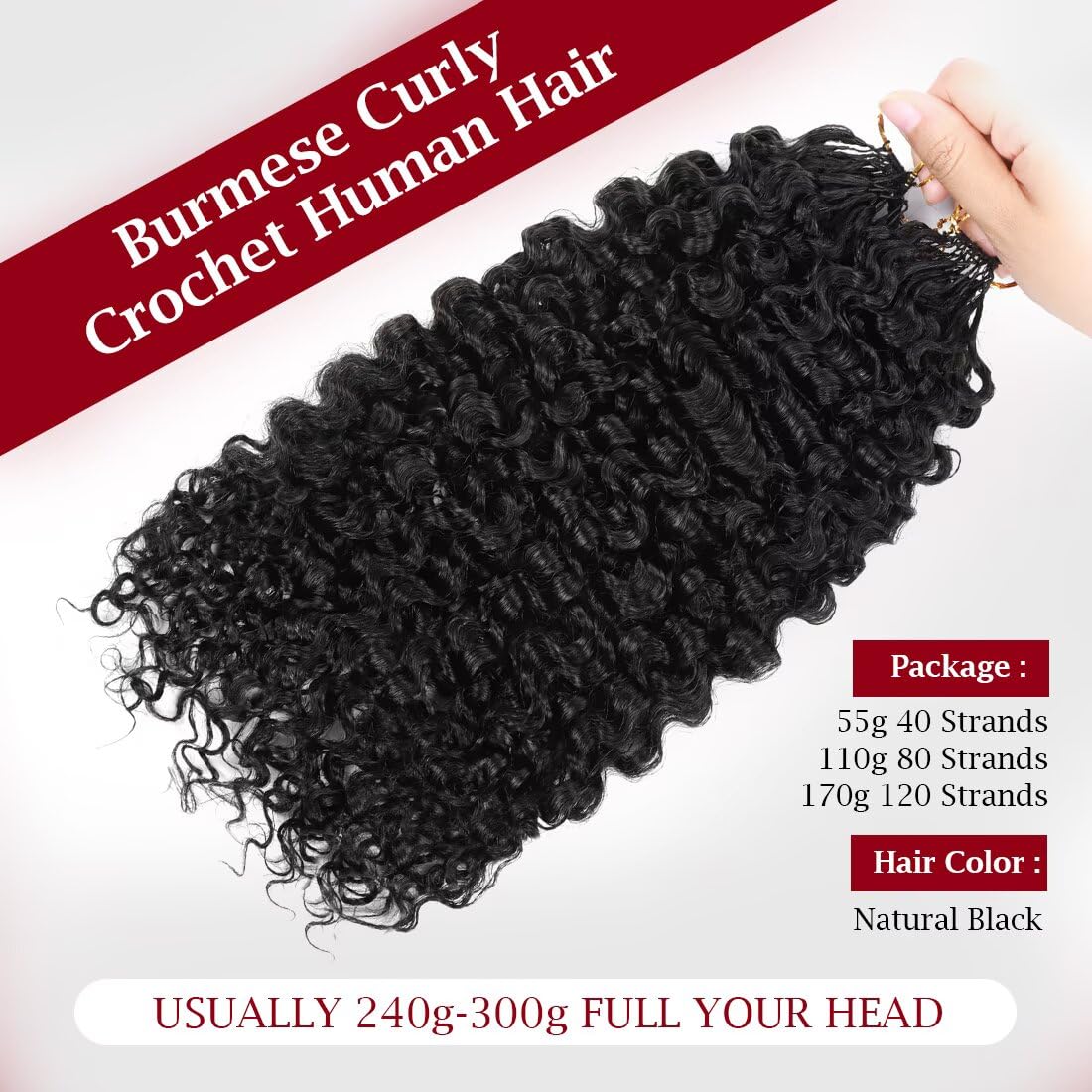 Detalle 2 de Miracle Invisible Knots Feather Crochet Hair 18in, 55g—Pre-Looped, Natural Wave
