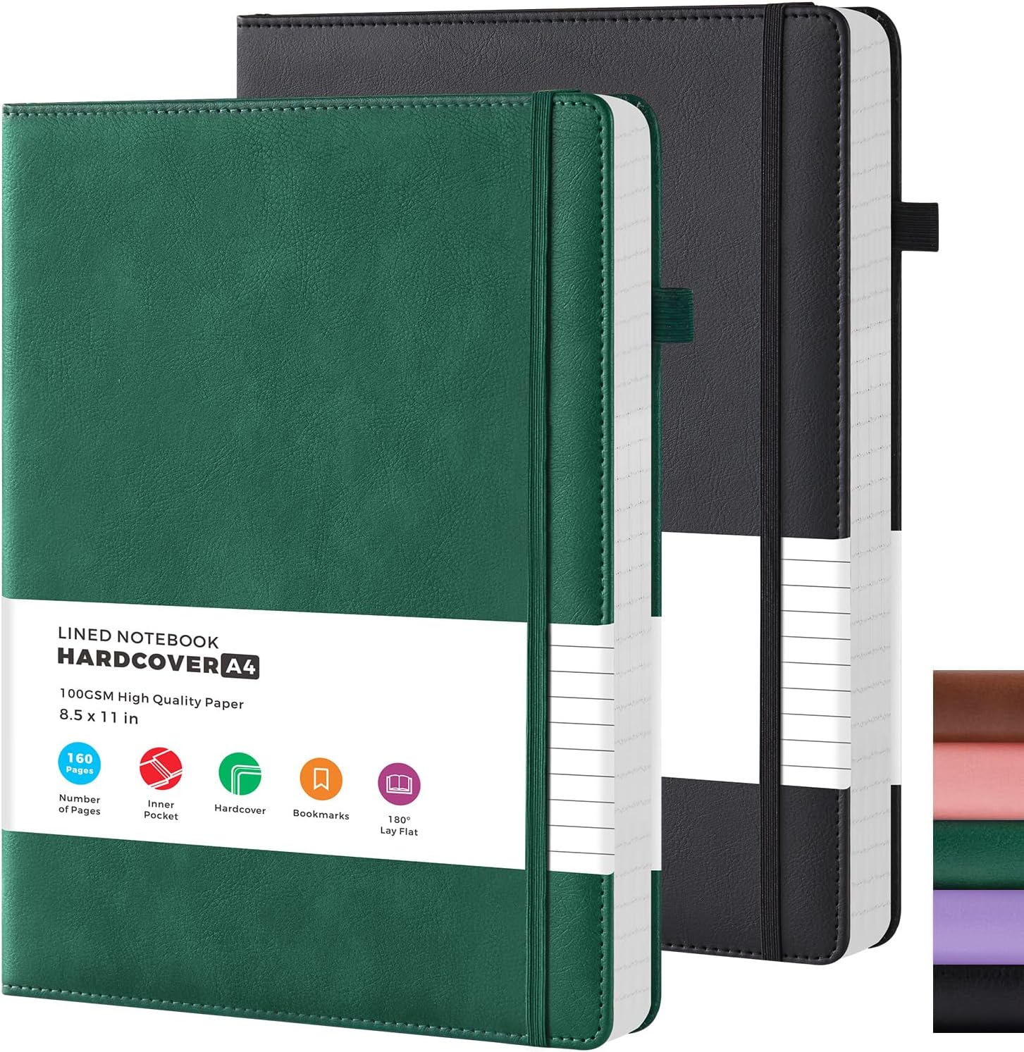 Detalle de FOCUS DAY A4 Lined Journaling Notebook, 2-Pack, PU Leather Hardcover