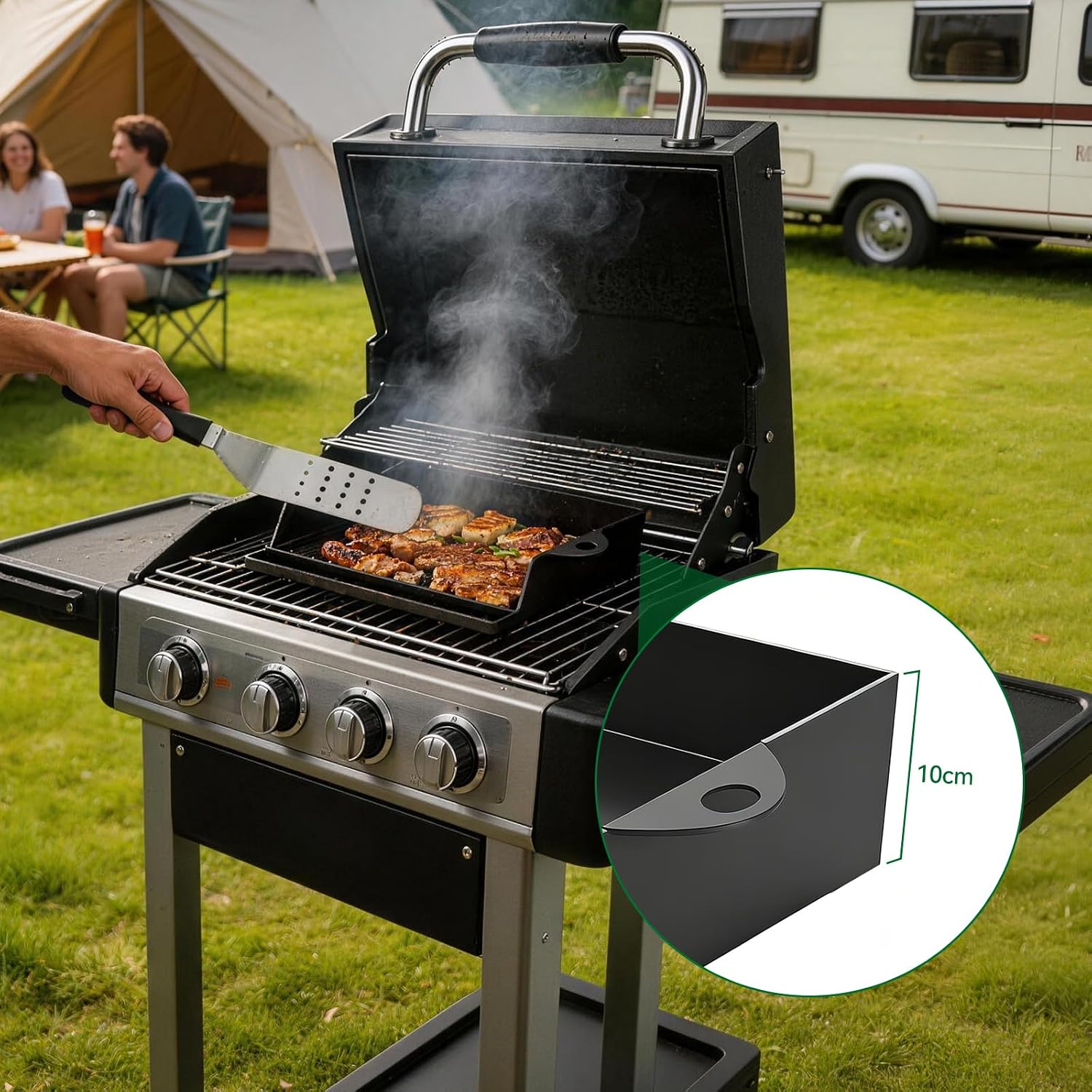 Thumbnail 4 de WELL GRILL Plancha-Grillplatte 45,5 × 36,5 cm mit Spachtel-Set aus Gusseisen – vielseitig einsetzbar