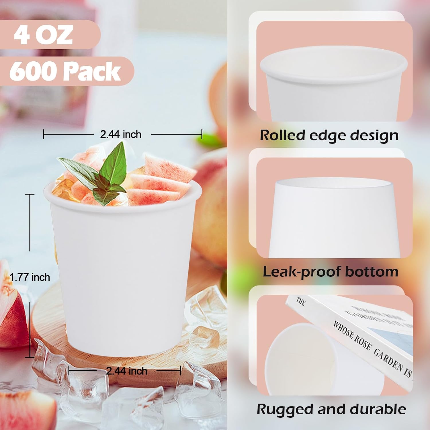 Detalle de SIUQ 600 Pack 4 oz Disposable Paper Cups for Mouthwash, Drinks, Medicine & More