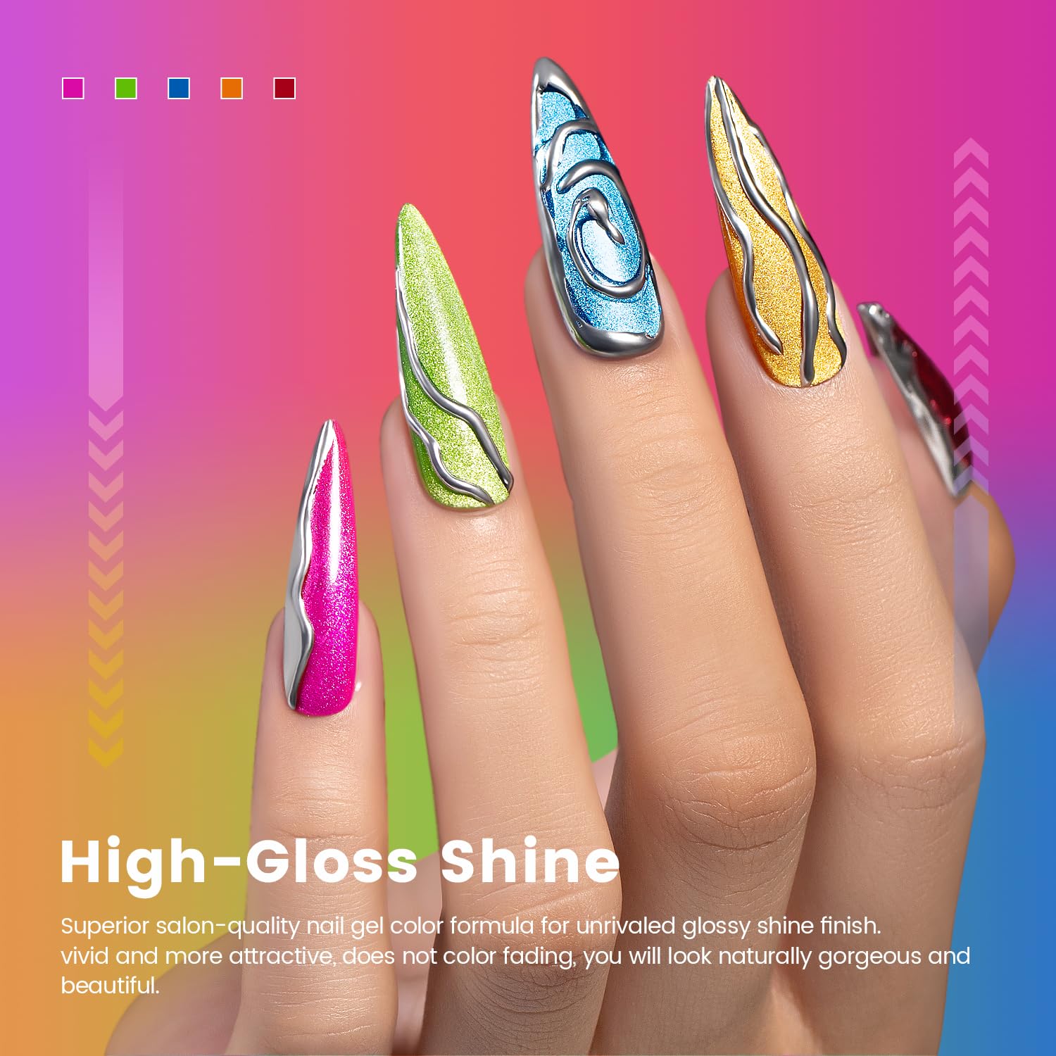 Detalle de RARJSM 9D Neon Cat Eye Gel Nail Polish Set 6 Colors ๐