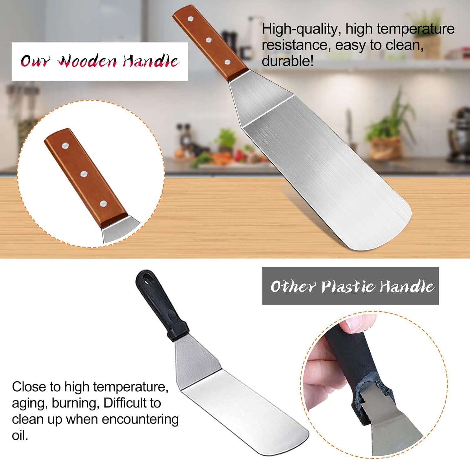 Detalle de MAIKEHIGH lot d’accessoires pour plancha 8 pièces en inox (spatules, tourne-hamburger, pinces, bouteilles et brosse)