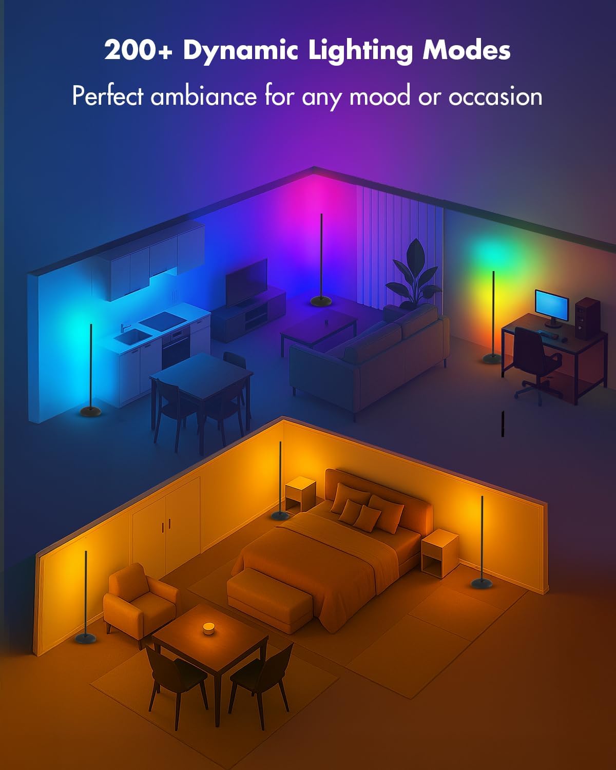 Detalle 1 de Vexinat HC601 Smart RGB Corner Floor Lamp, 16 Million Colors, 213 Scenes