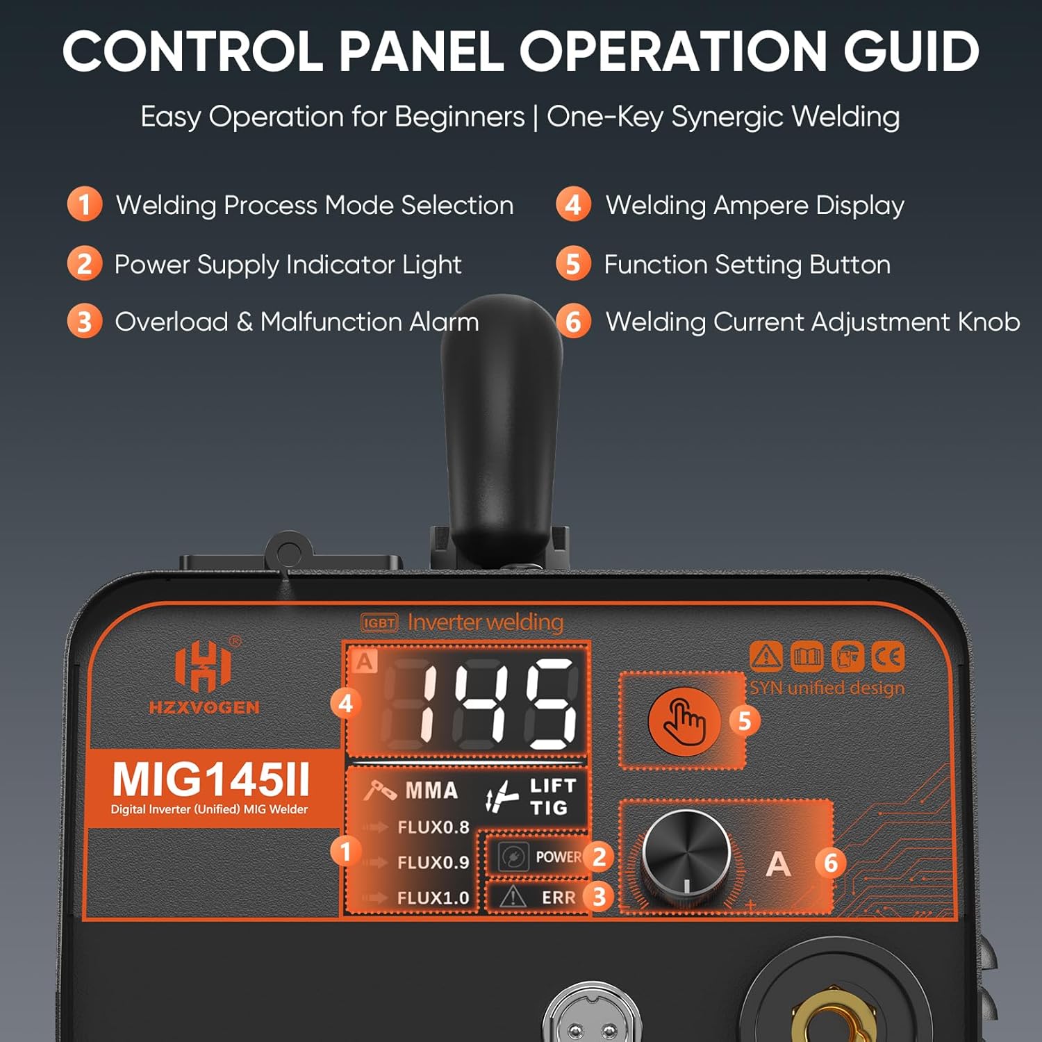 Detalle de H HZXVOGEN MIG145II 145A — Poste à souder 3 en 1 MIG/ARC/Lift TIG sans gaz, 230V