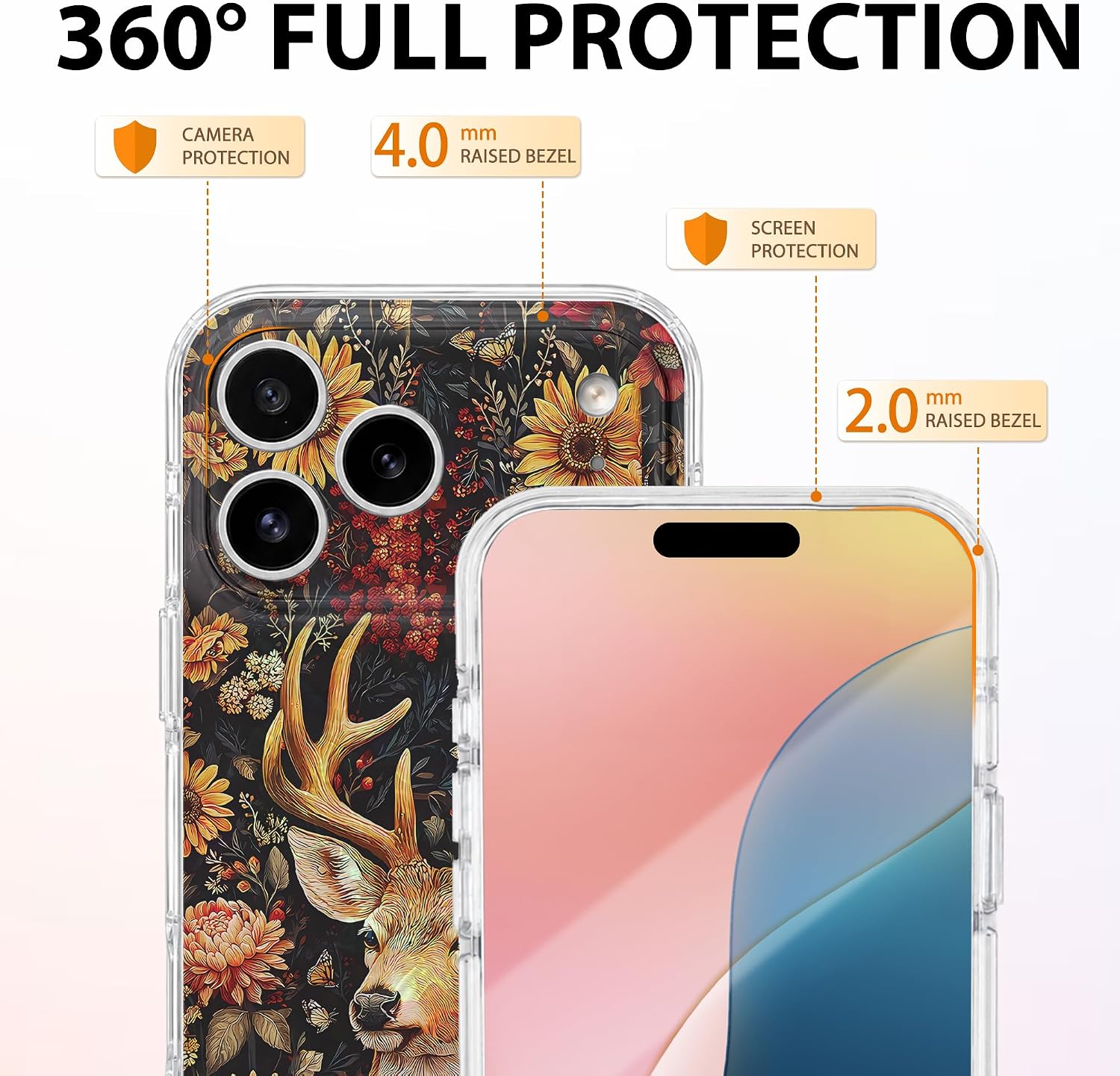 Detalle de GEQCDBN iPhone 17 Pro Case, Deer Stained-Glass Print, Slim TPU