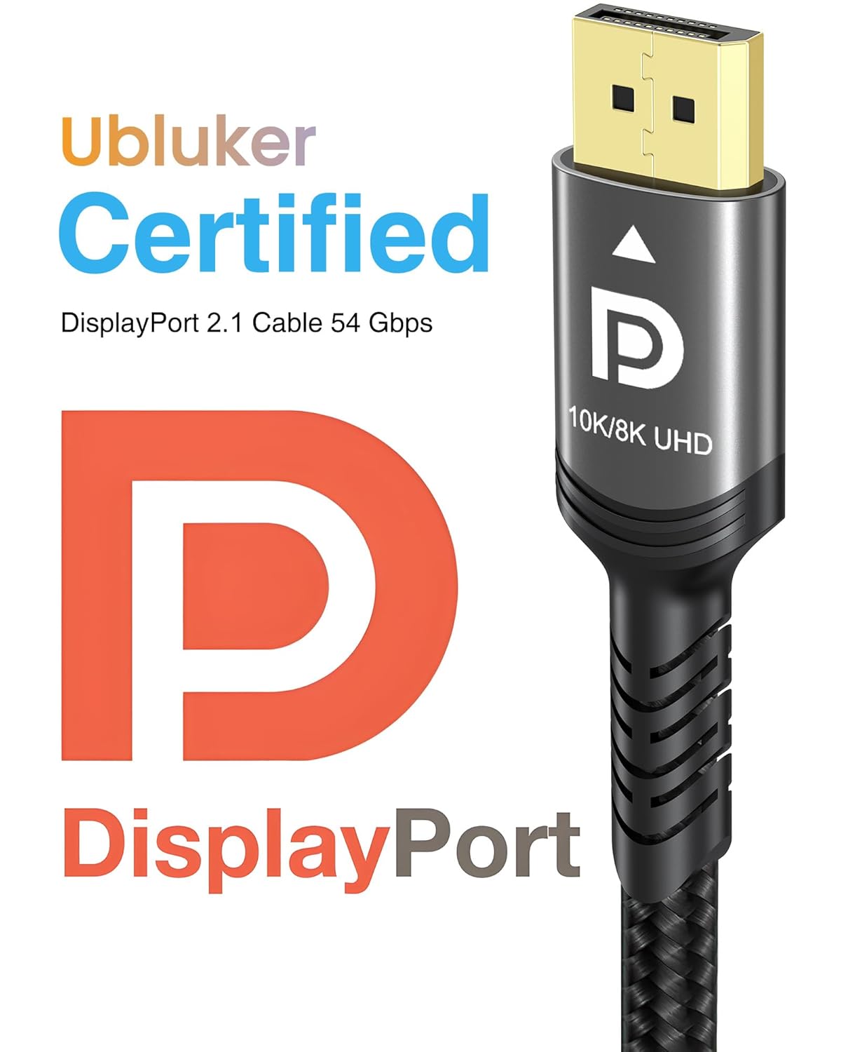 Detalle de Ubluker DisplayPort 2.1 Kabel 5 m – 54 Gbps, 8K/60 Hz, UHBR, DSC, HDCP 2.3, Nylon Geflochten