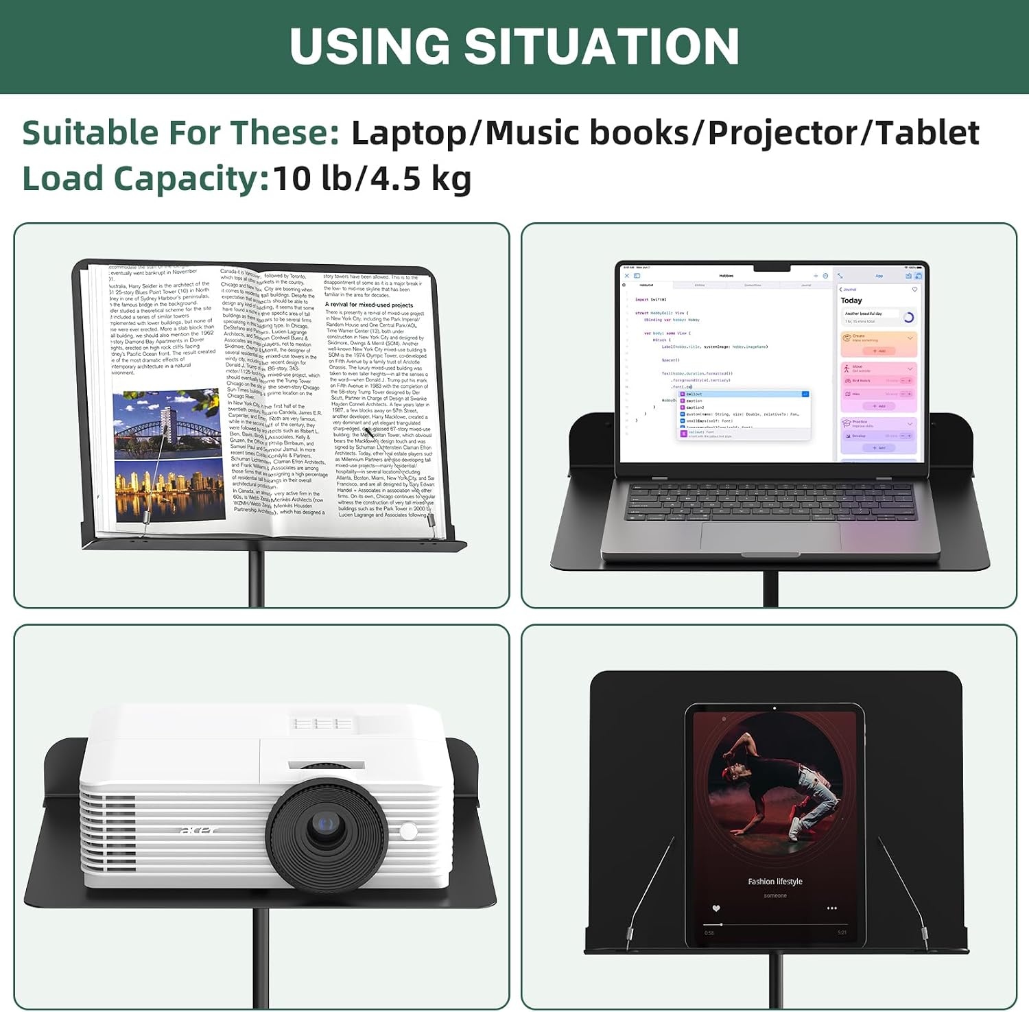 Detalle de GLEAM Sheet Music Stand - Full Metal 5-in-1 Desktop Kit with Carrying Bag