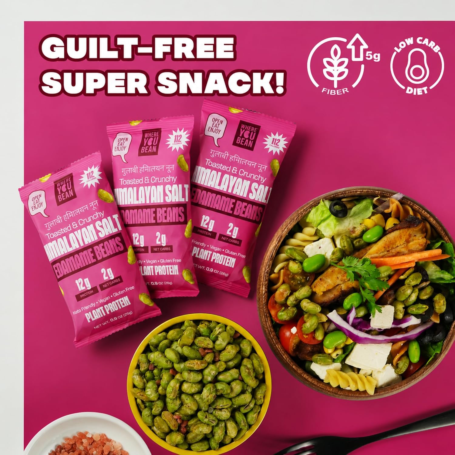 Detalle 2 de Where You Bean Dry-Roasted Edamame Snack, Himalayan Salt, 12g Protein