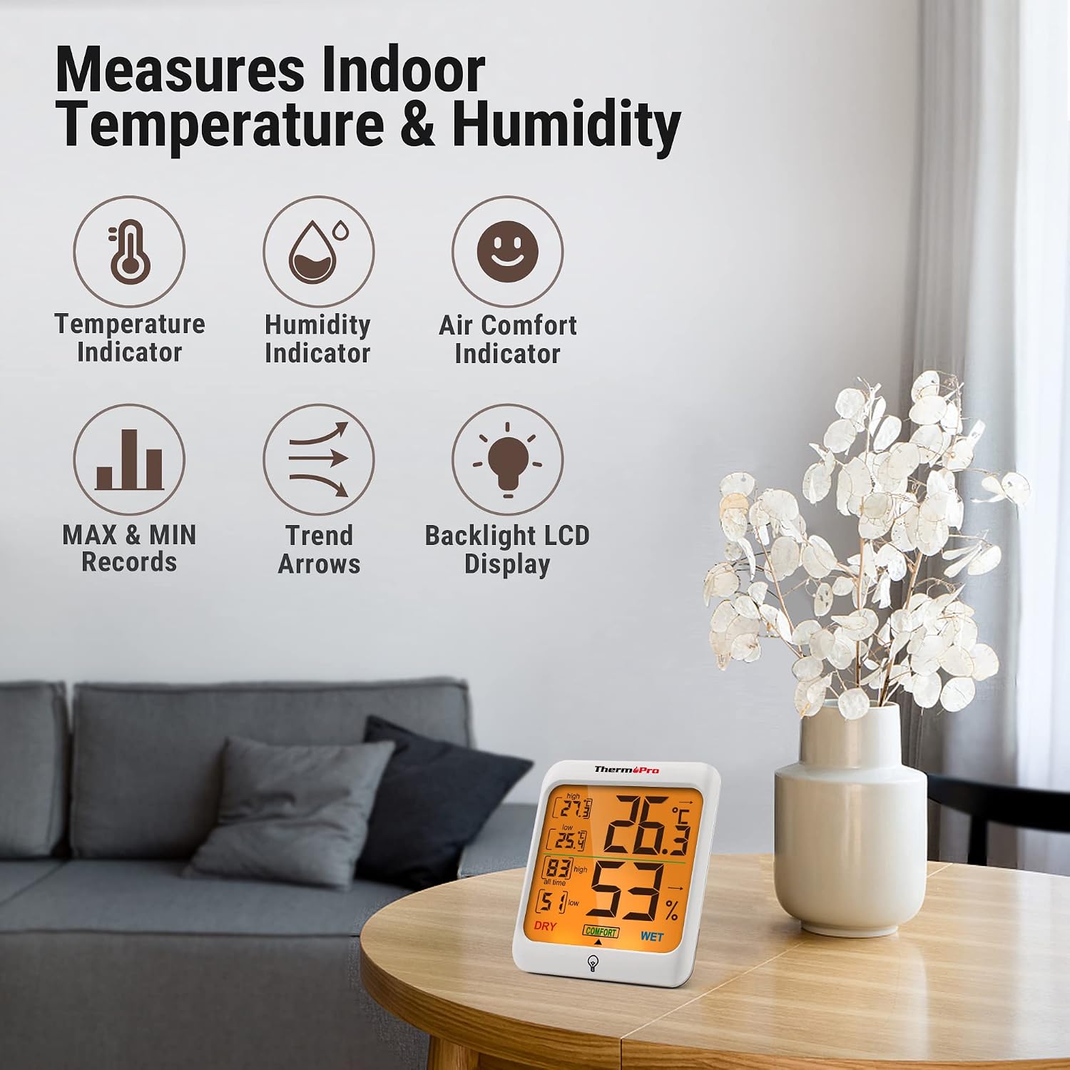 Thumbnail 1 de ThermoPro TP53 Indoor Humidity Gauge 2-pack 🌡
