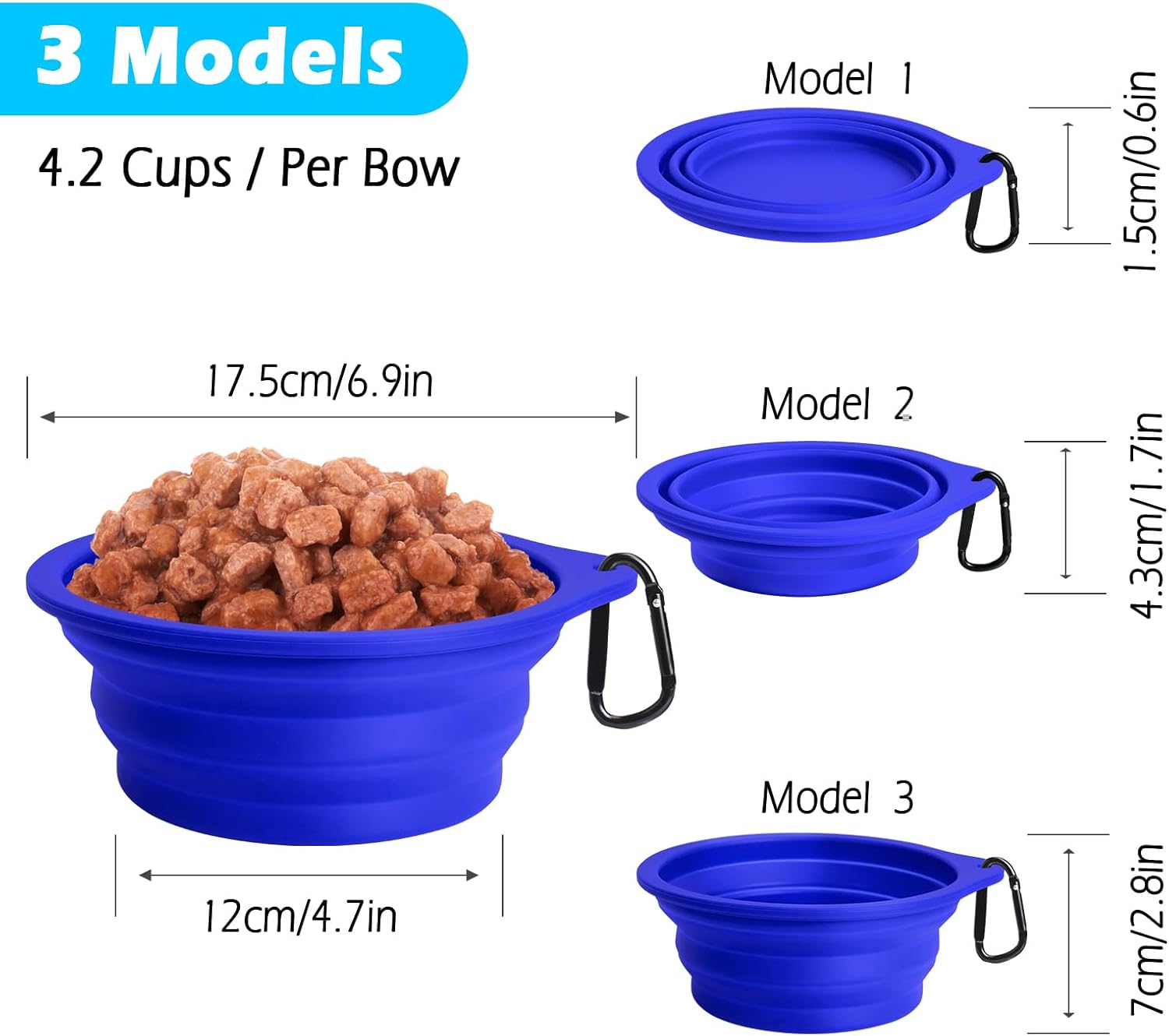 Thumbnail 2 de PetBonus 2-Pack Large Silicone Collapsible Dog Bowls (34oz/1000ml) – BPA-free travel bowls with carabiners