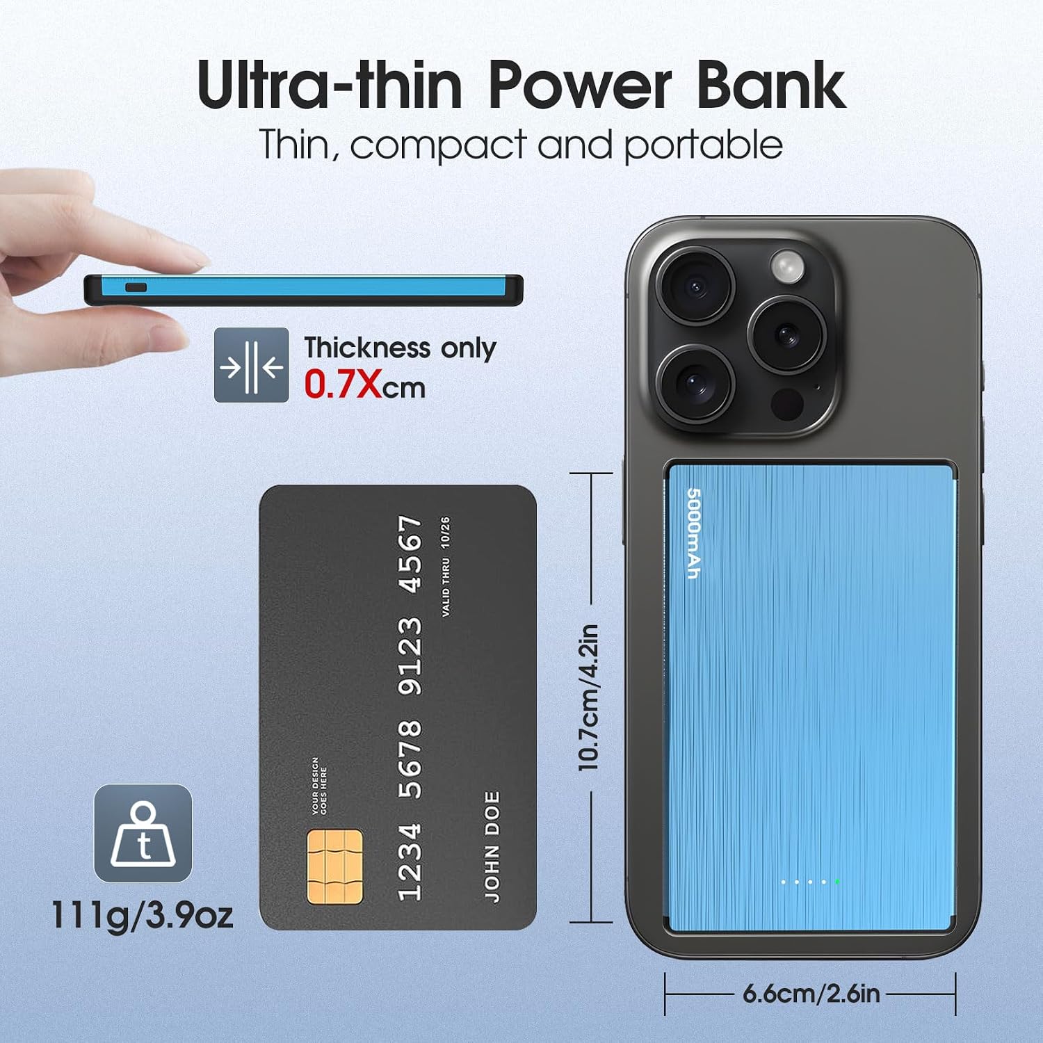 Detalle 2 de Power Bank Mag safes Ultra Sottile 0.79 mm per iPhone — ricarica magnetica 5000 mAh, 20W/15W e design ultra compatto