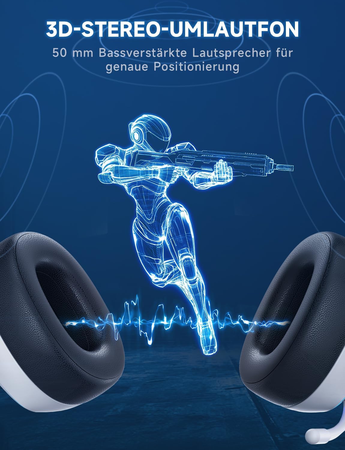 Detalle de Gvyugke Wireless Gaming Headset mit Mikrofon – 2.4 GHz & Bluetooth 5.3, 7.1 Surround, Noise Cancelling, 70h Akku, RGB, klappbar