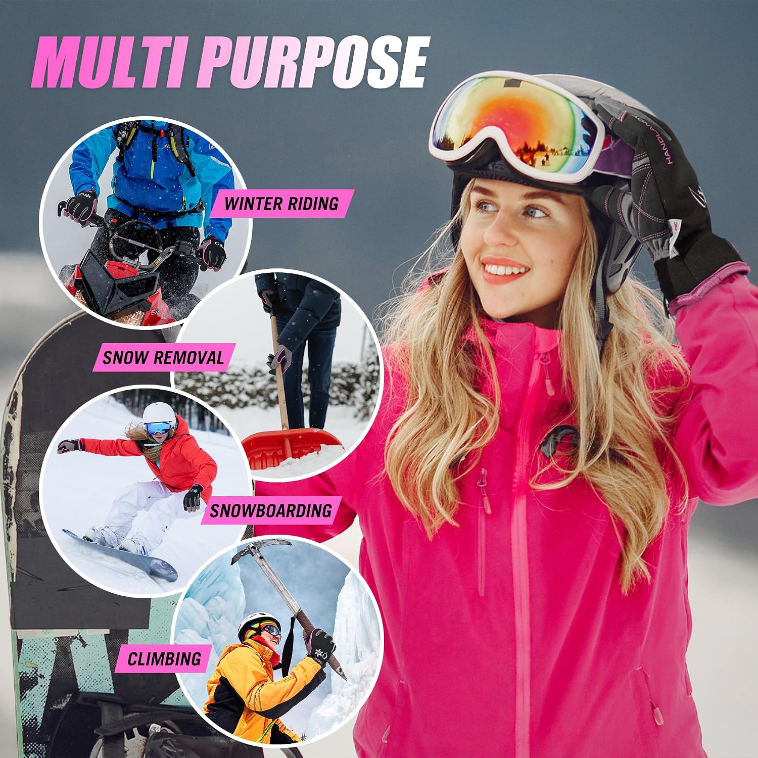 Detalle 2 de HANDLANDY Winter Work Gloves, Large Pink, 3M Thinsulate, Touchscreen Tips