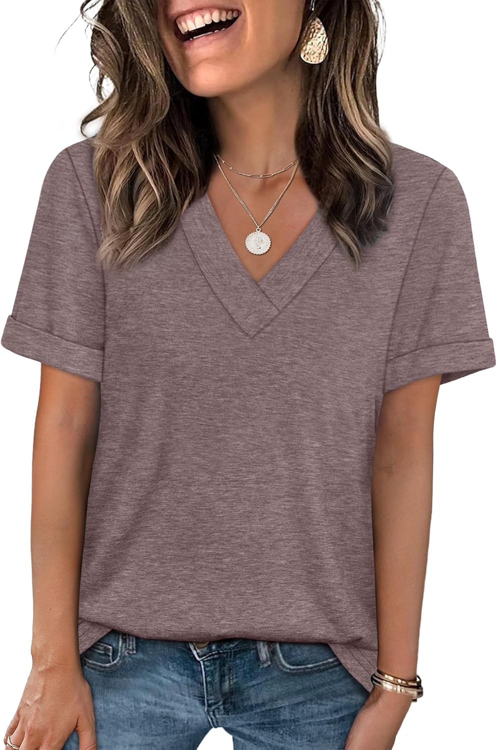 Detalle 2 de WIHOLL Womens Summer Short Sleeve V-Neck T Shirt