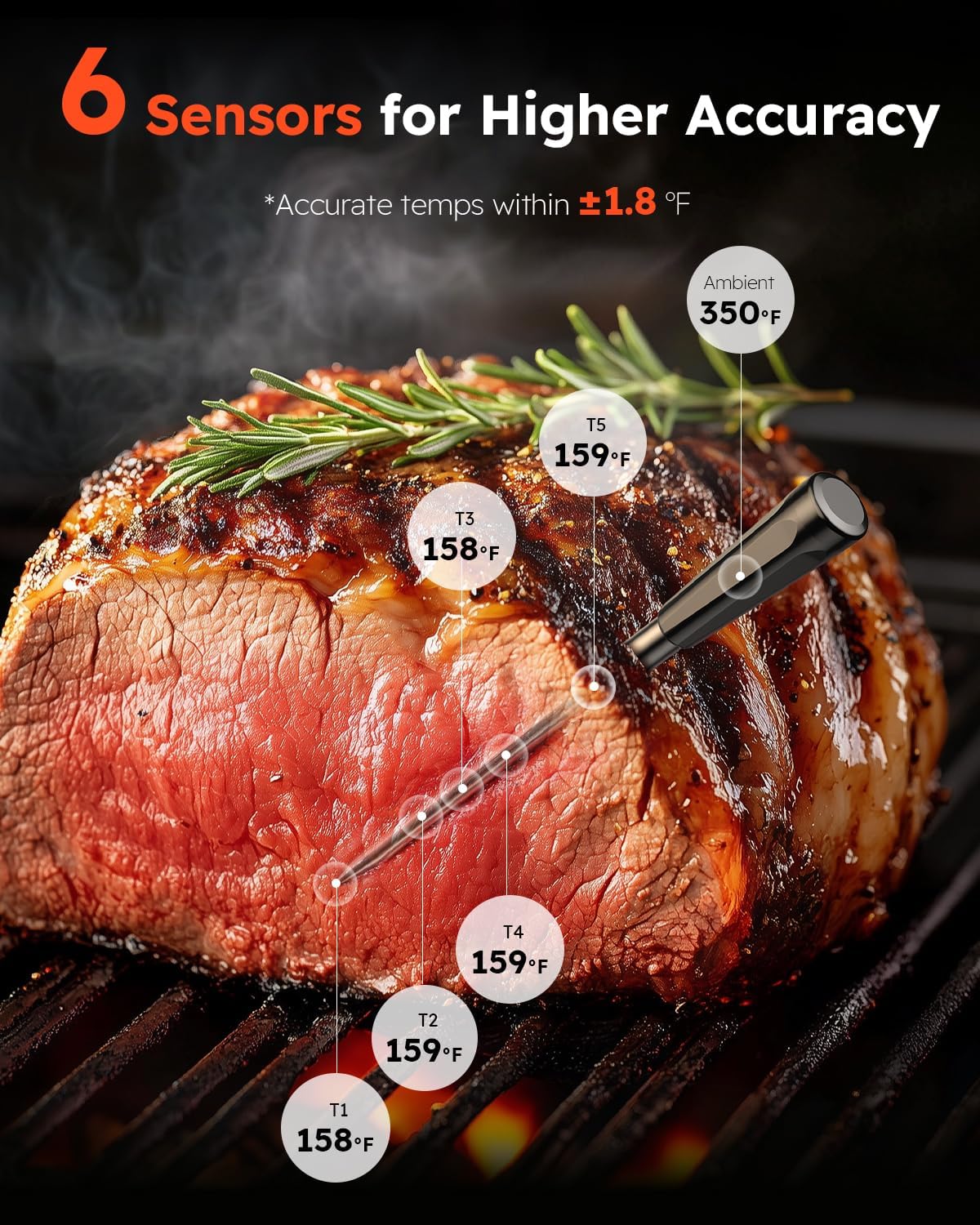 Detalle 2 de Smart Wireless Meat Thermometer with Ultra-Thin Probe