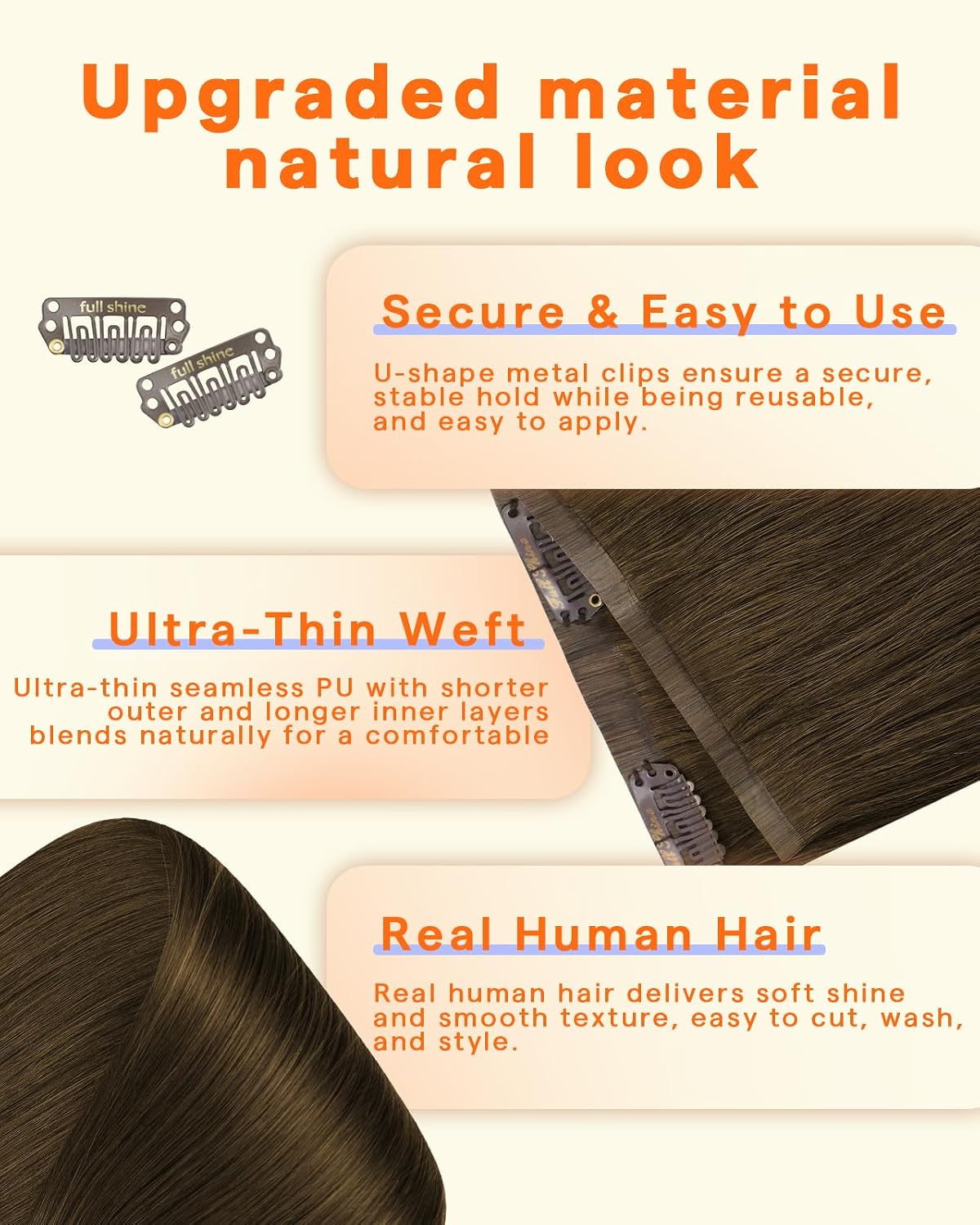 Detalle de Full Shine Seamless Clip-In Hair Extensions 20 Inch