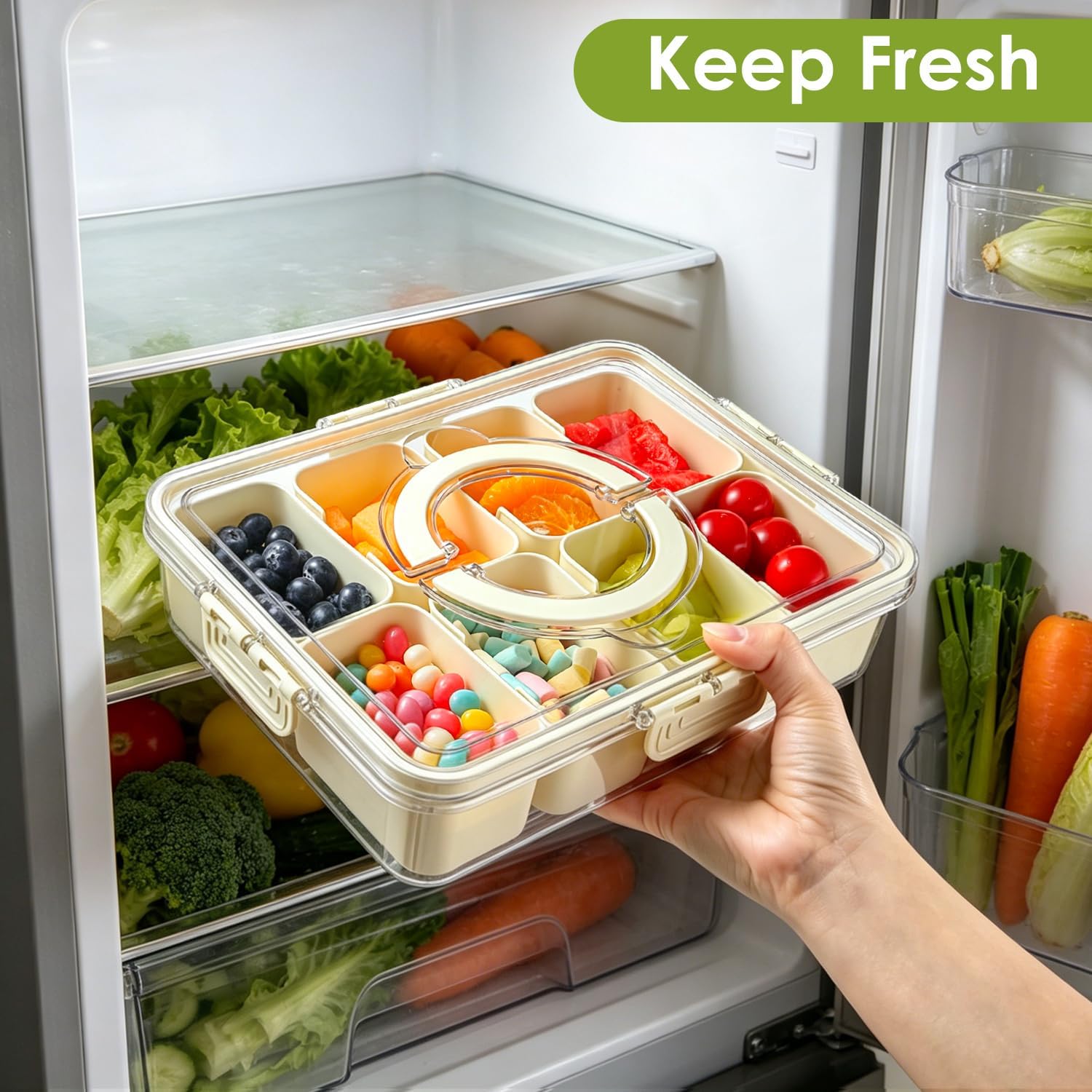 Thumbnail 4 de HRXFOZ Divided Serving Tray with Lid & Handle (8 Compartments) Portable Snack Box