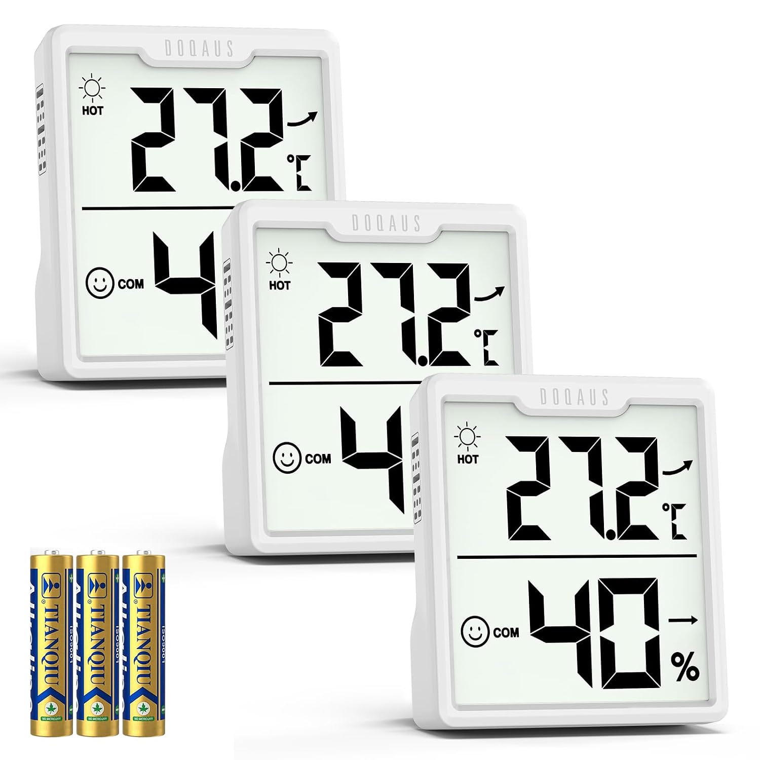 Detalle de DOQAUS 3er-Set Digitales Innen-Thermometer-Hygrometer mit AAA-Batterien – Temperatur und Luftfeuchtigkeit im Raum