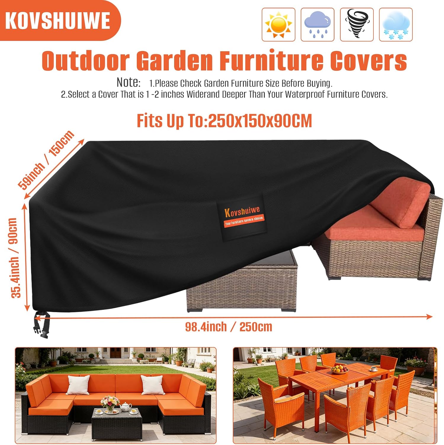 Thumbnail 1 de Housse de salon de jardin Kovshuiwe 250x250x90 cm imperméable 420D Oxford anti-UV