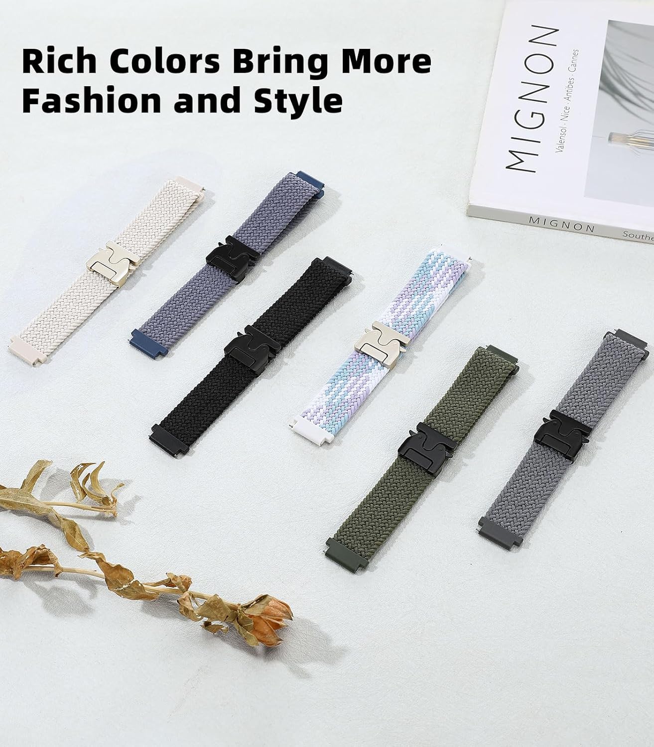 Detalle 2 de Astorgos Braided Nylon Watch Band (18/20/22mm) with Parachute Buckle – Garmin Compatibility