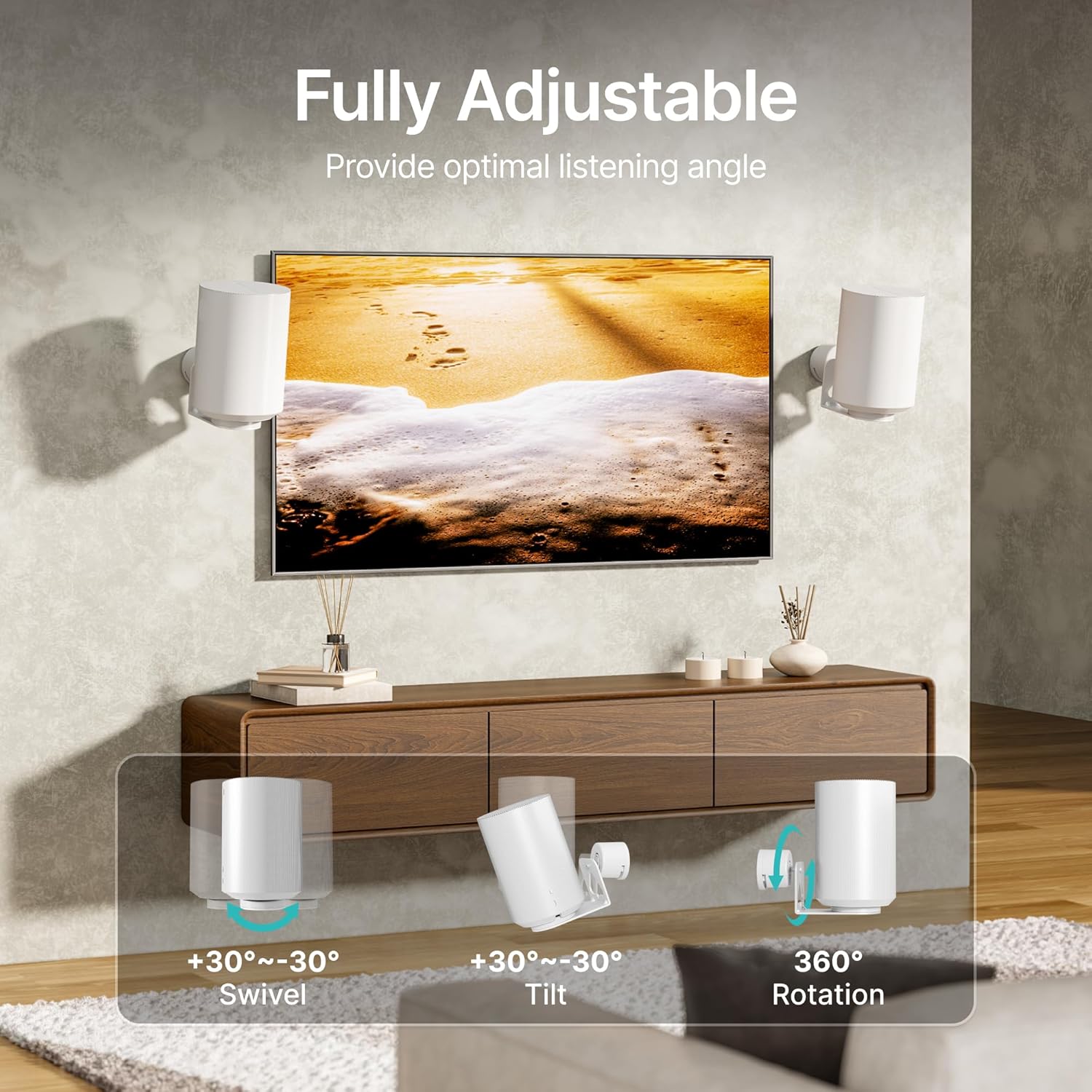 Thumbnail 3 de PEGZONE Adjustable Speaker Wall Mount for Sonos Era 100 & Era 300 (White, Pair) — Flexible Angle Wall Bracket