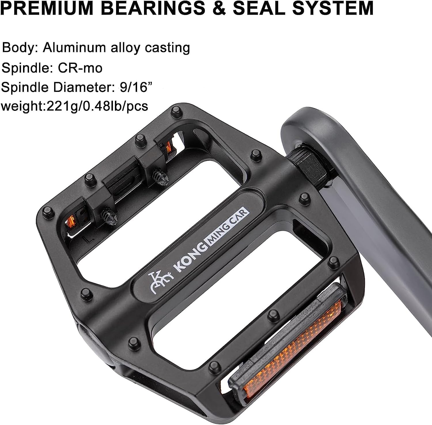 Detalle de KONG MING CAR 9/16 inch non-slip aluminium bicycle pedals with reflectors (9/16 bearing platform)