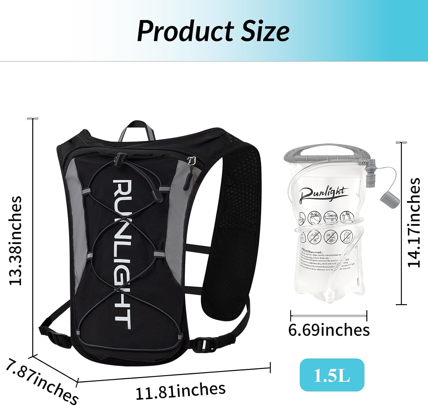 Detalle 2 de Runlight Laufrucksack Laufweste mit verstellbaren Brustgurten und 1.500-ml-Wasserflasche (unisex)