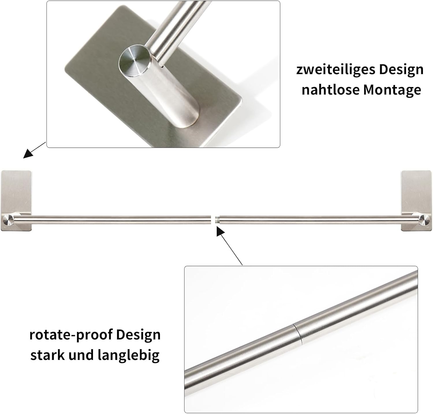 Thumbnail 5 de JS Towel Rail Holder Brushed Stainless 1 Rod