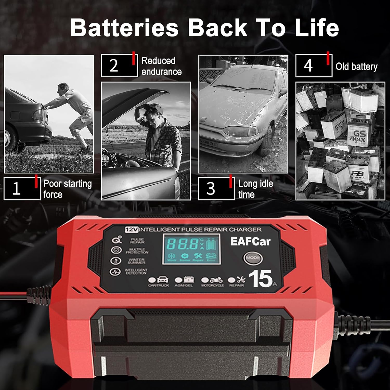 Detalle de EAFCar 15Amp 12V Car Battery Charger