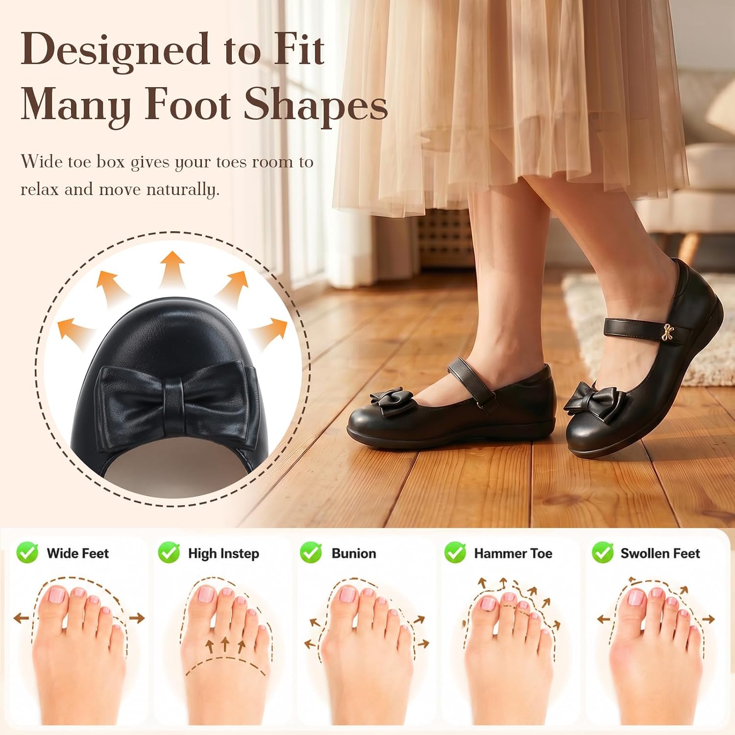 Detalle de Glamor Chaser A26Q1GF0019-20 Girls’ Black Mary Jane Shoes with Hook-and-Loop Strap