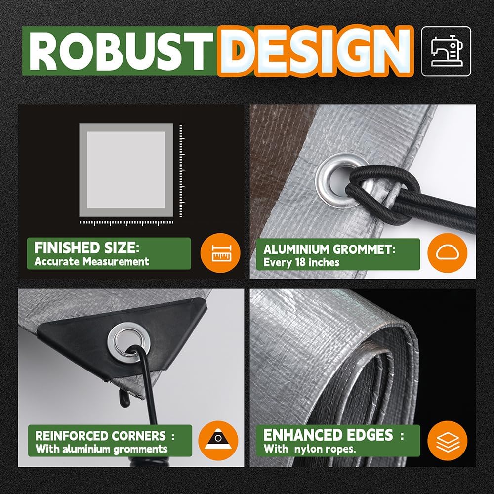 Detalle de RAINDEWAY 6x8 Feet Heavy Duty Waterproof Tarp (10Mil) with Metal Grommets and Reinforced Edges