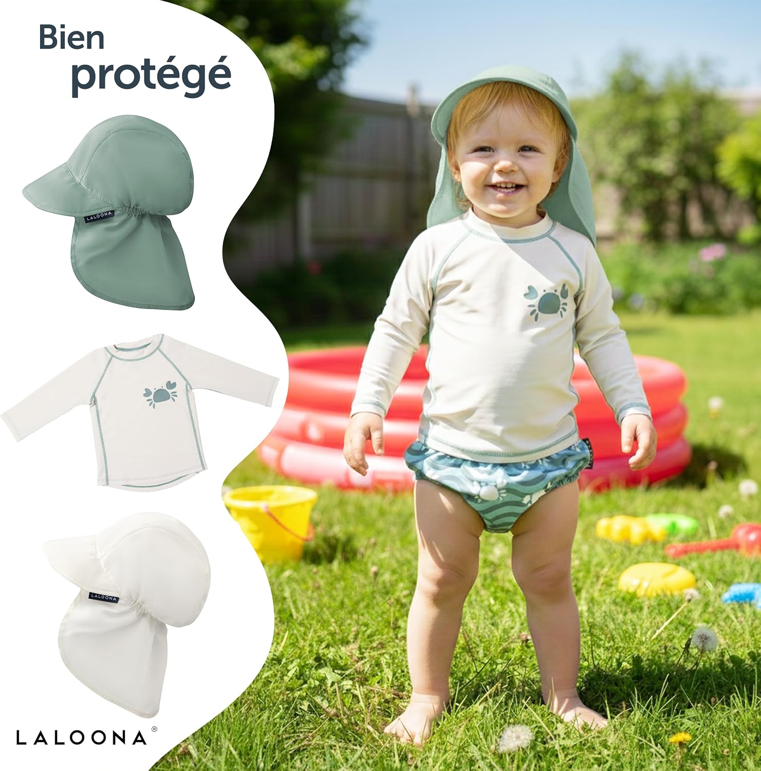 Detalle 2 de LaLoona couche de bain bébé réutilisable anti-fuite Oeko-Tex Standard 100 motif crabe vert (taille 86-92)