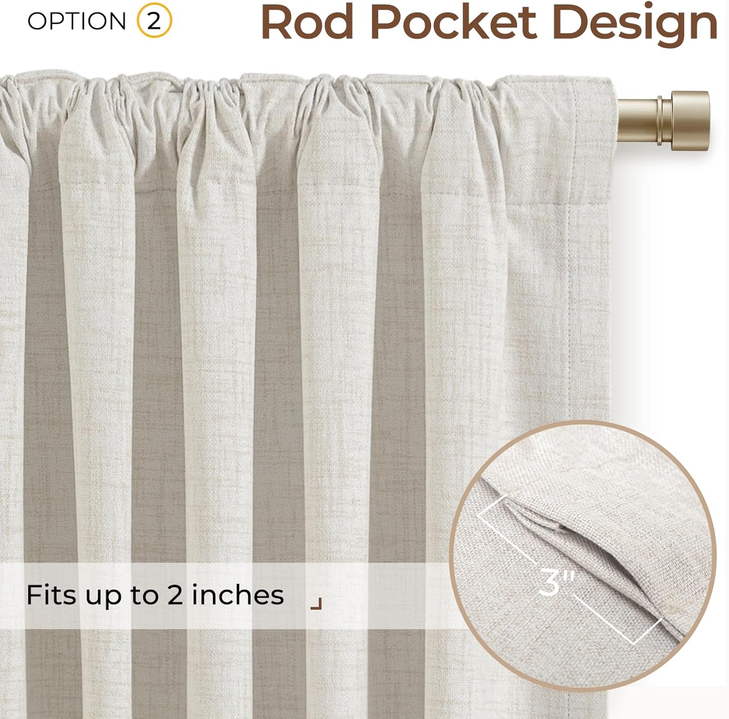 Detalle 2 de INOVADAY 100% Blackout Curtains — 50x84 Inches, 2 Panels, Beige Linen Look with 3 Hanging Options