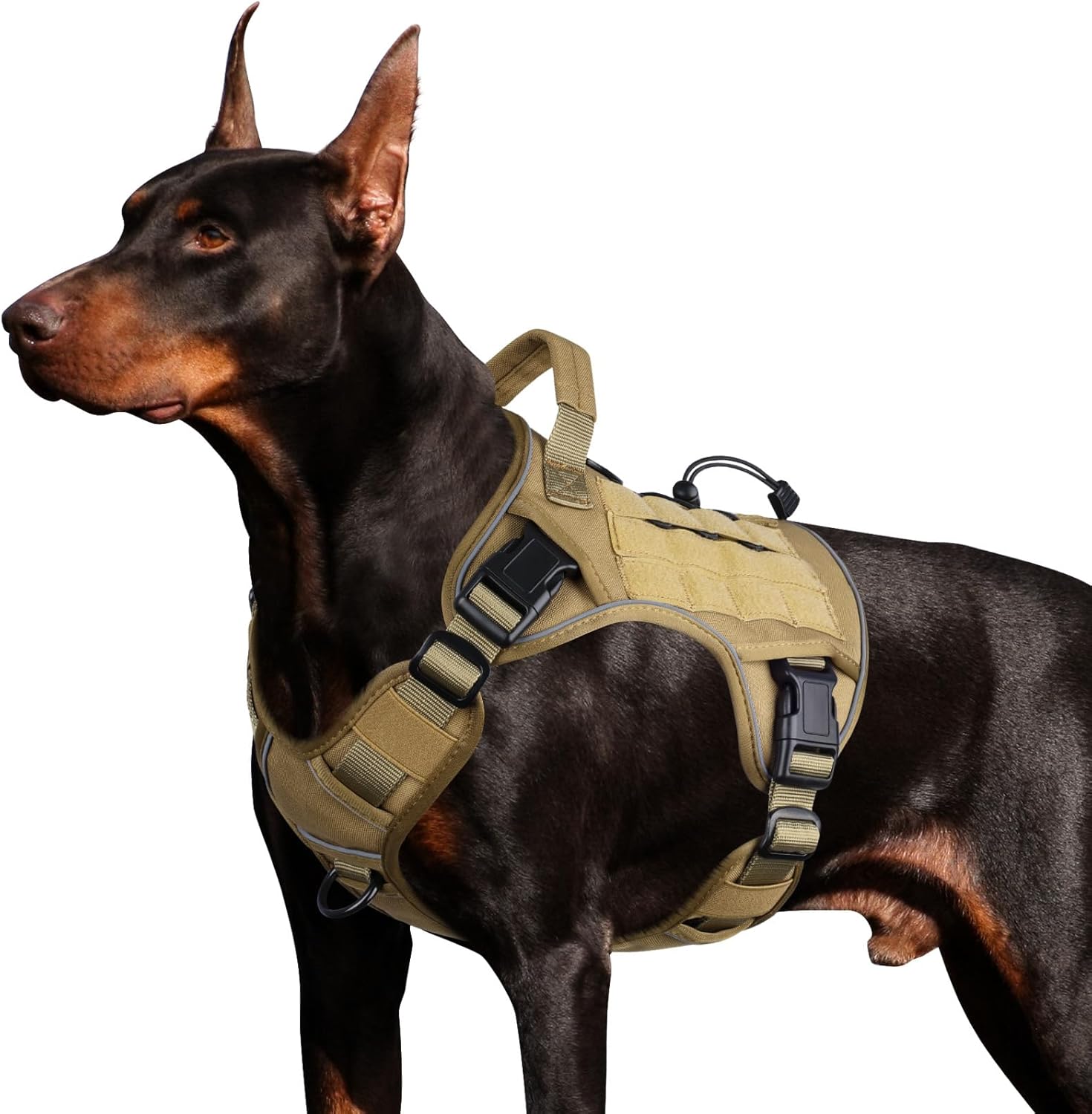 Detalle de WINGOIN Tactical Dog Harness for Large Dogs (Khaki, L) — Heavy-Duty No-Pull Vest with Handle & Reflective Strip