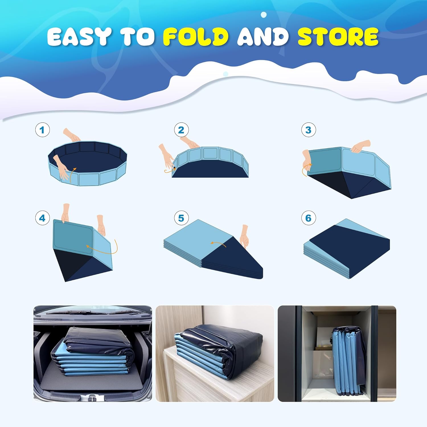 Detalle 2 de COMMOUDS Foldable Dog Pool (71-inch x 12-inch) — Collapsible Hard Plastic Pet Kiddie Swimming Pool
