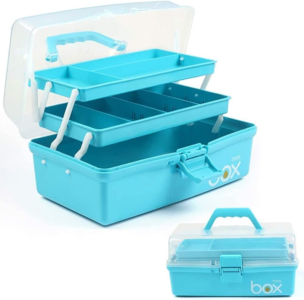 Detalle de TERGOO 3 trays box 12-Inch 3-Layer Organizer with Adjustable Dividers, Blue