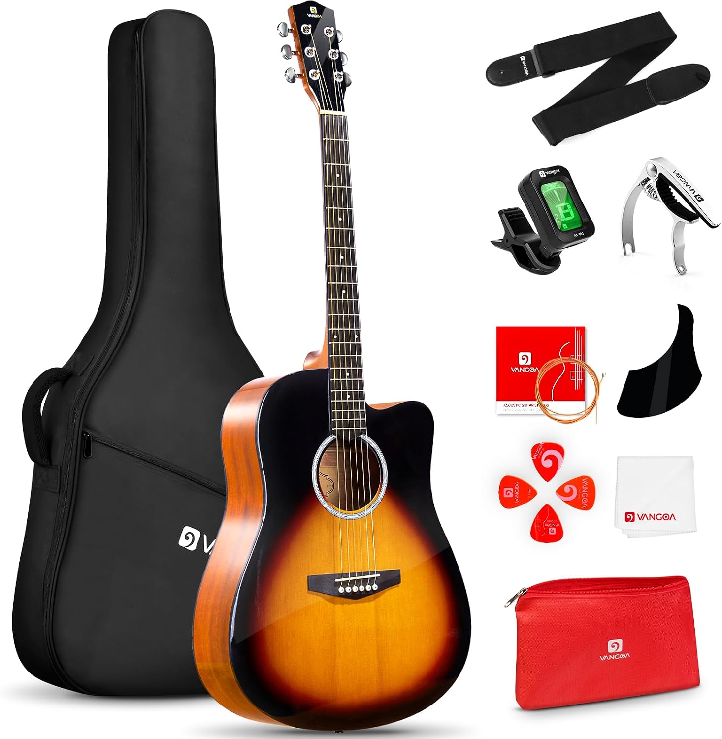 Detalle de Vangoa 4/4 Acoustic Guitar 41-inch starter kit 🎸
