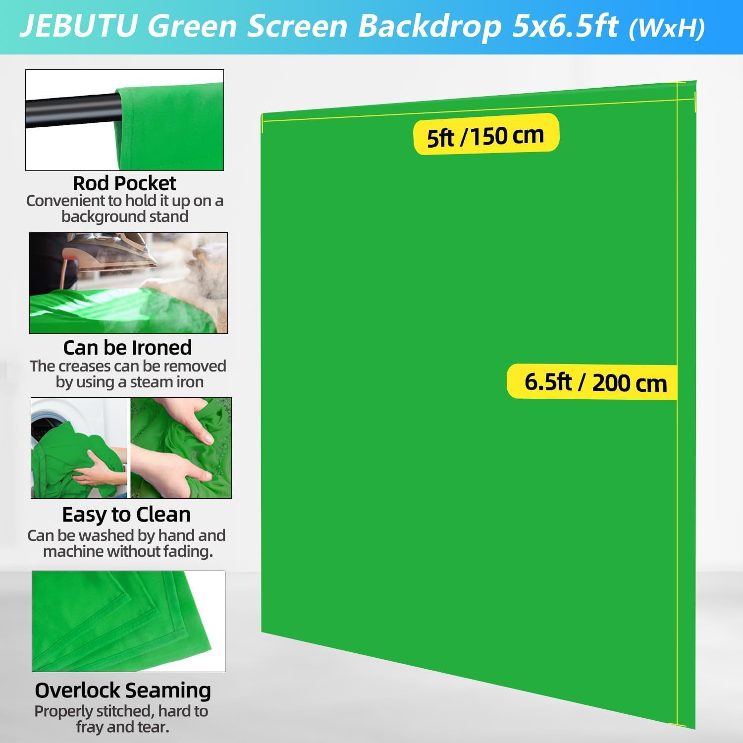 Thumbnail 2 de JEBUTU Green Screen Background 1.5m x 2m