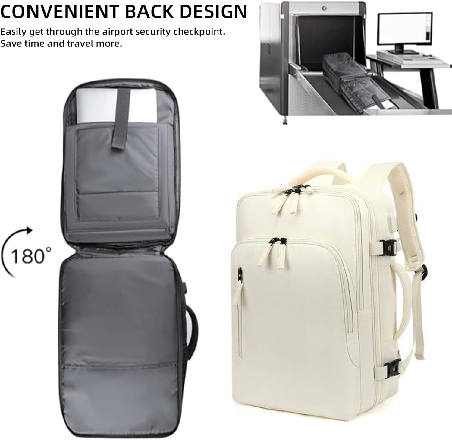 Detalle 2 de AUMTISC Laptop Backpack 22-38L: Flexible, flight-friendly 15.6in carry with USB port