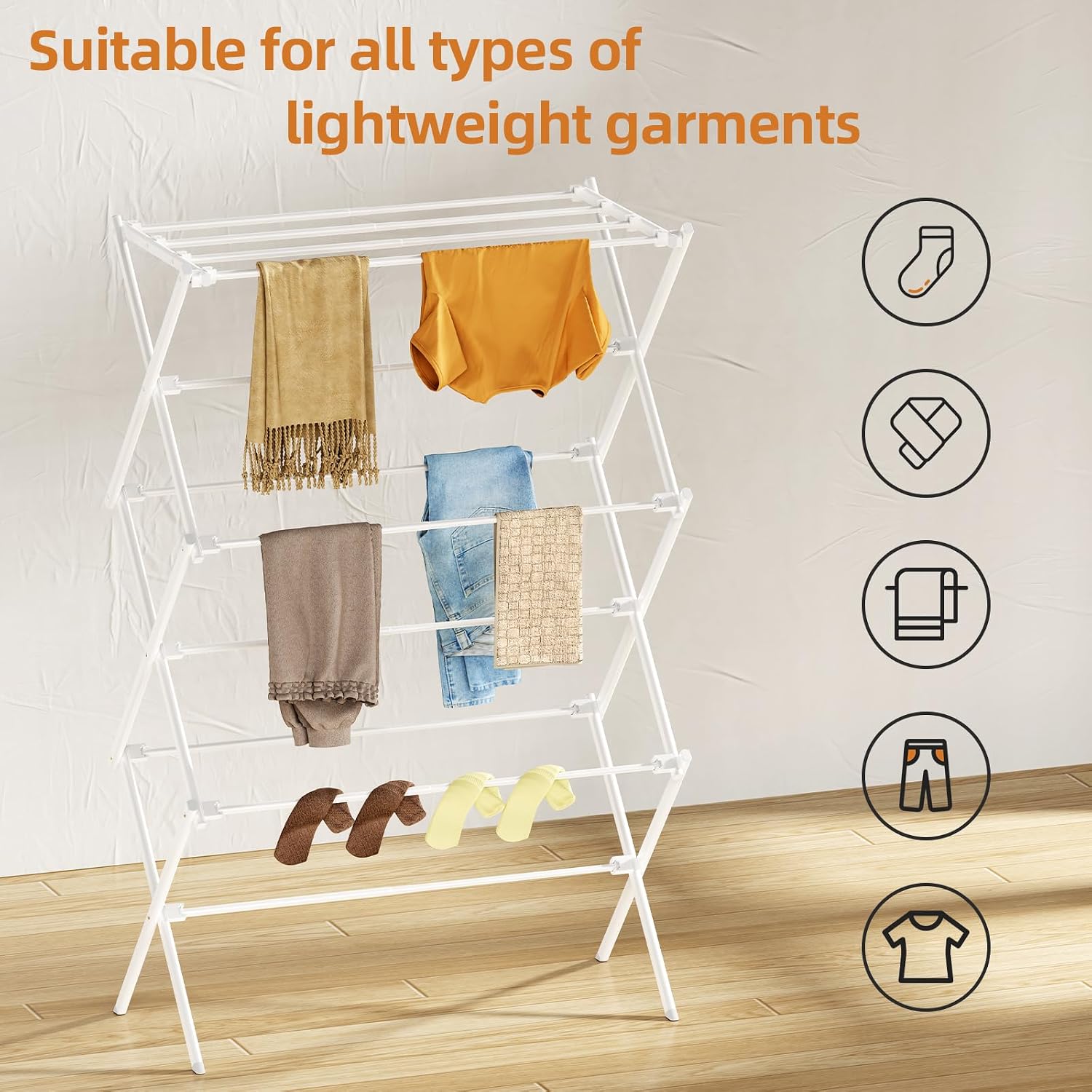 Thumbnail 6 de FILROUG 3-Tier Clothes Drying Rack, Foldable Steel Frame, White